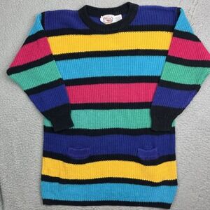 Vintage‎ Stripes by Tomboy Sweater Pockets Multicolor Sweatshirt Womens Medium